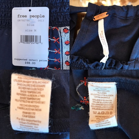 Free People NWT Honey Pie embroidered navy tank - Picture 8 of 8